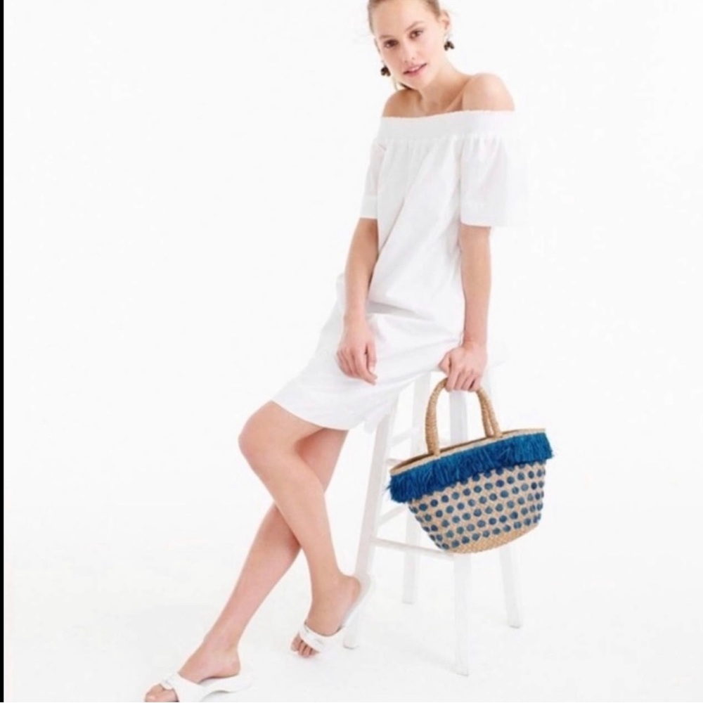 J. CREW Off The Shoulder Cotton Poplin Dress White Lightweight Beach Vacation